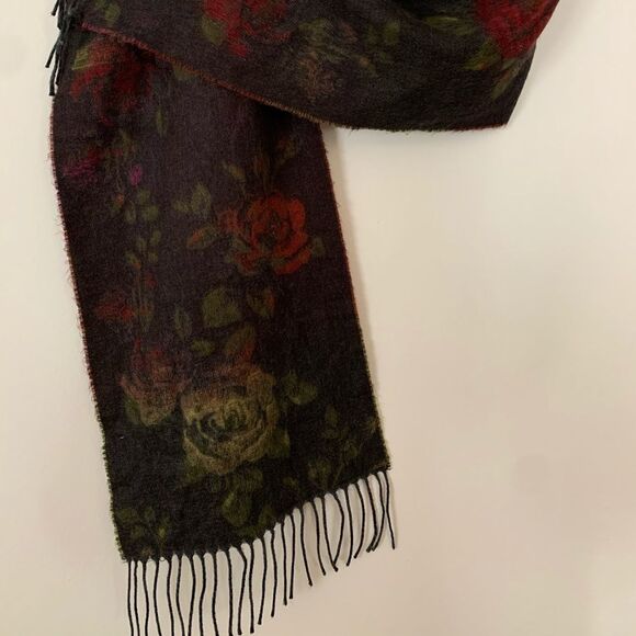 Collection Eighteen dark green/red scarf, soft and warm, fringes - Picture 1 of 5